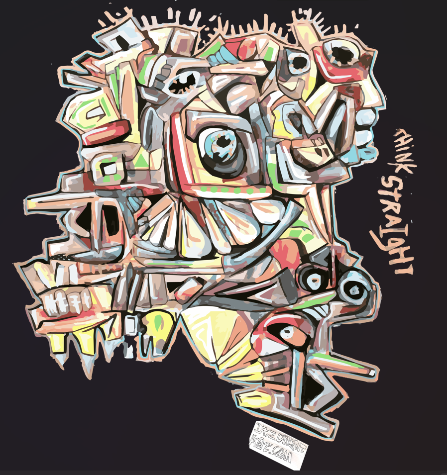 Think Straight - DTG print on high quality black cotton t-shirt.